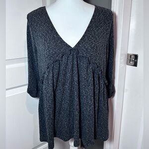 And The Why Gray Boho Ribbed Babydoll Top V-Neck Small